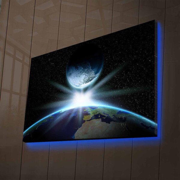 Wallity Obraz s LED osvetlením STRETNUTIE ZEME A MESIACA 45 x 70 cm