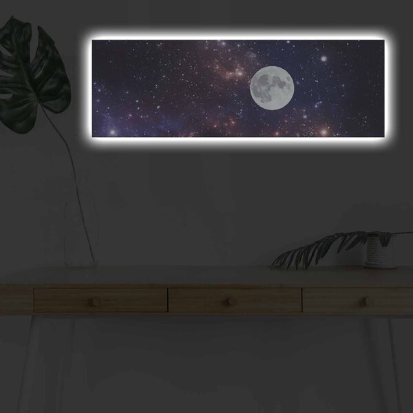 Wallity Obraz s osvetlením MESIAC NA NOČNEJ OBLOHA 30 x 90 cm