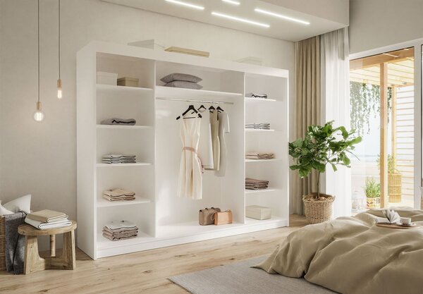 ŠATNÍKOVÁ SKRIŇA S POSUVNÝMI DVERAMI NINA BIELA + ZRKADLO 250 cm
