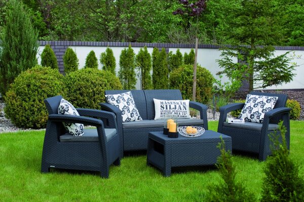TOPGARDEN CORFU AG 223204 AN - záhradný set 2kreslo+2ks kreslá+stolík, plast Antracit