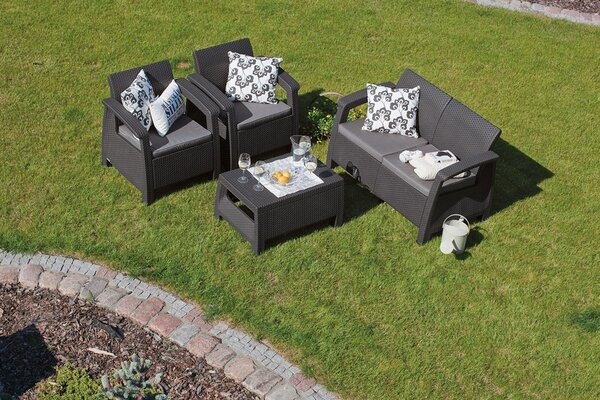 TOPGARDEN CORFU AG 223204 AN - záhradný set 2kreslo+2ks kreslá+stolík, plast Antracit