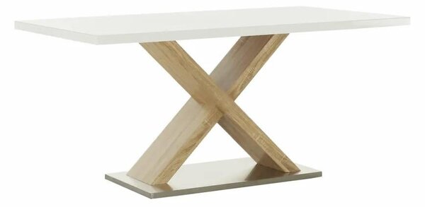 Kondela FARNEL BI/DS 0000242915 - jedálenský stôl pevný 160x90x76 cm, biela vysoký lesk / dub sonoma