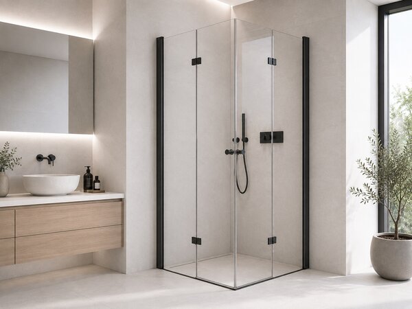 CERANO - Sprchovací kút Volpe Duo L/P - 6 mm - matná čierna, číre sklo - 60x60x190 cm - zalamovací