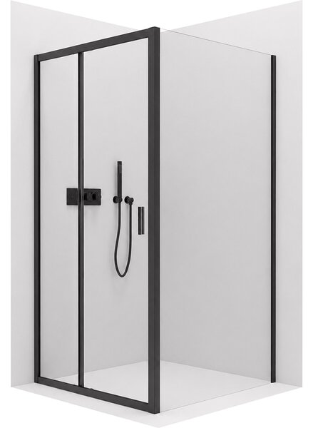 CERANO - Sprchovací kút Varone LINE Ľ/P - 6 mm - čierna matná, transparentné sklo - 90x70x195 cm - posuvný
