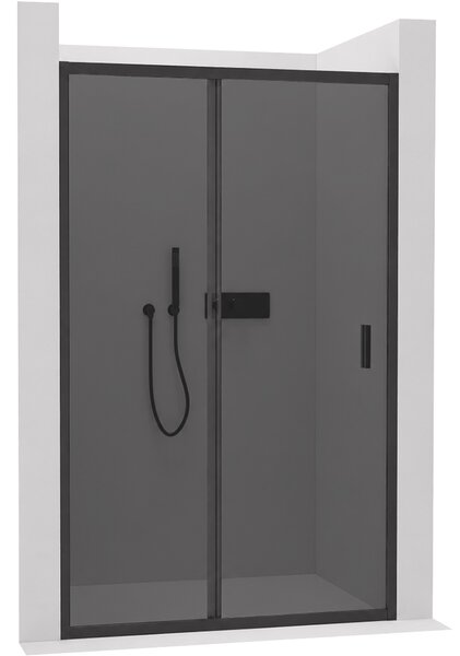 CERANO - Sprchové posuvné dvere Varone LINE L/P - 6 mm - matná čierna, grafitové sklo - 90x195 cm