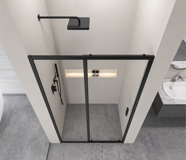 CERANO - Sprchové posuvné dvere Varone LINE L/P - 6 mm - matná čierna, číre sklo - 90x195 cm