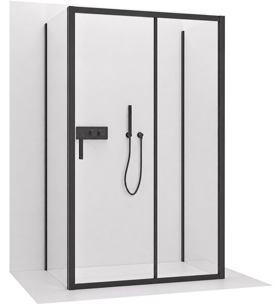 CERANO - Trojstenný sprchovací kút Varone LINE UL/P - 6 mm - čierna matná, transparentné sklo - 150x80x195 cm - posuvný