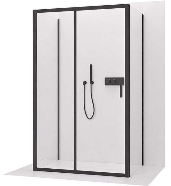 CERANO - Trojstenný sprchovací kút Varone LINE UL/P - 6 mm - čierna matná, transparentné sklo - 150x80x195 cm - posuvný