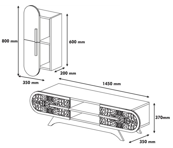 Hanah Home Obývacia stena Defne 145 cm žltá