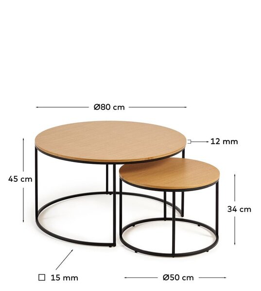 Okrúhle konferenčné stolíky v súprave 2 ks s doskou v dubovom dekore ø 80 cm Yona - Kave Home