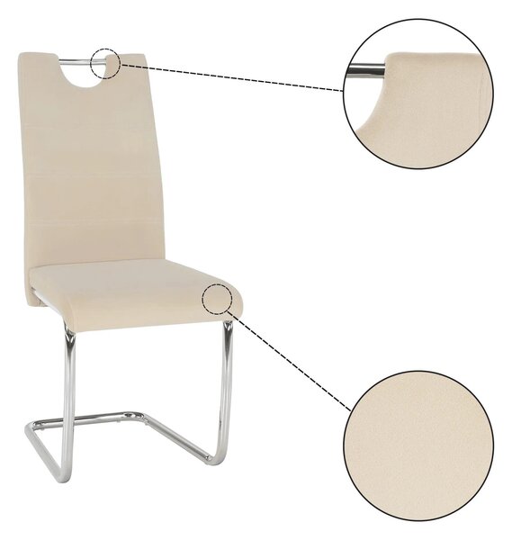 Kondela ABIRA NEW BE 0000285417 - stolička jedálenská, látka béžová Dulux Velvet / svetlé šitie / podnož chróm
