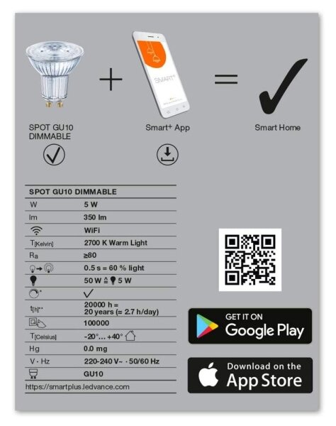 LED Stmievateľná žiarovka SMART+ GU10/5W/230V 2700K - Ledvance