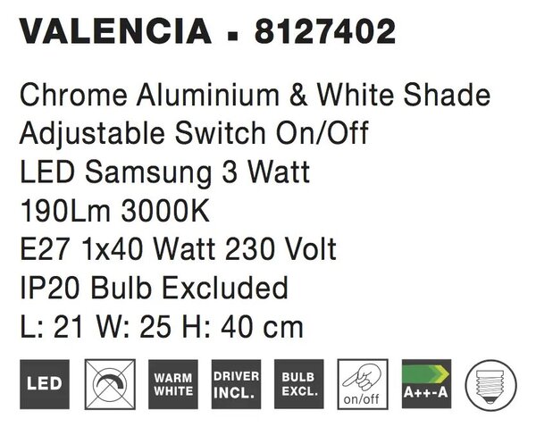 Moderné nástenné svietidlo Valencia B 21 biele – Sivá