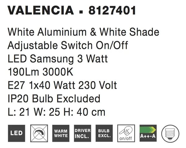 Moderné nástenné svietidlo Valencia A 21 biele – Biela