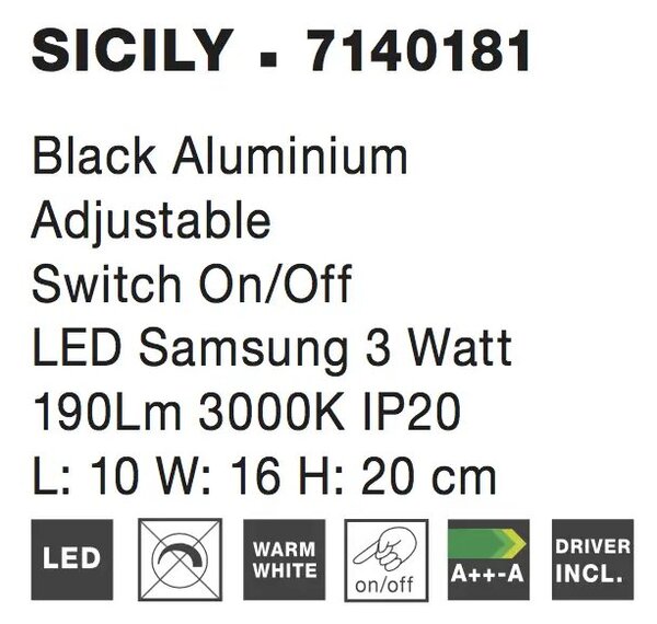 Moderné nástenné svietidlo Sicily – Čierna