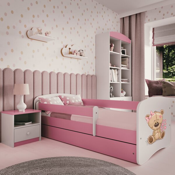 Kocot kids Postieľka Babydreams macko s kvietkami ružová, variant 70x140, bez šuplíků, bez matrace