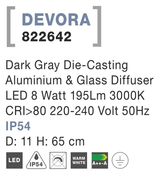 Vonkajšie LED lampa Devora A 11 tmavo sivé – Sivá