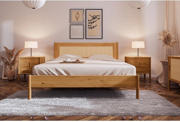 Dvojlôžková posteľ z dubového dreva s ratanovým čelom 140x200 cm Pola - The Beds