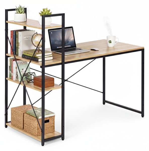 ModernHome TH-SD-6-16 Počítačový stôl 120x60 cm, regálová jednotka s tromi policami, hnedá