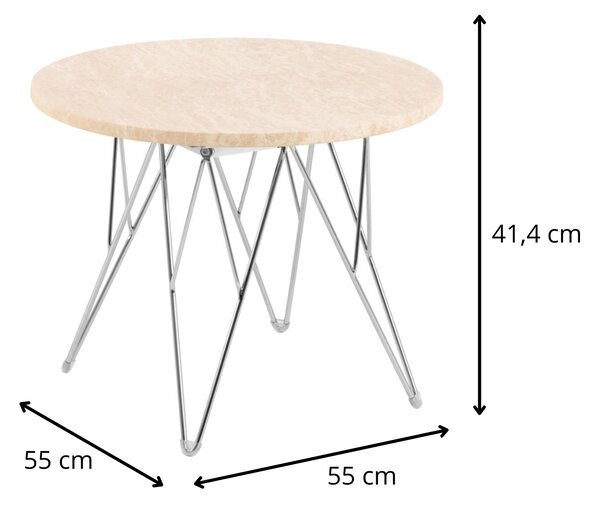 Actona Odkladací stolík Prunus 55 cm béžový mramor/chróm
