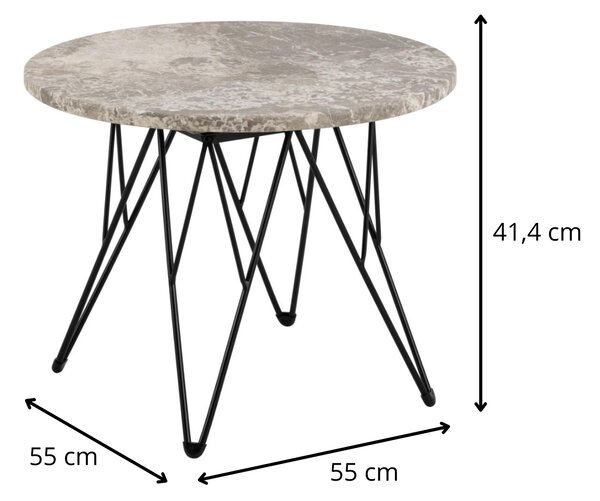 Actona Odkladací stolík Prunus 55 cm sivo-hnedý mramor/čierny