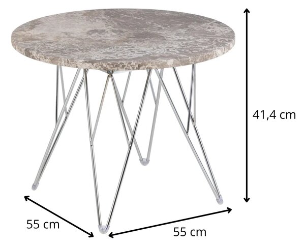 Actona Odkladací stolík Prunus 55 cm šedo-hnedý mramor/chróm