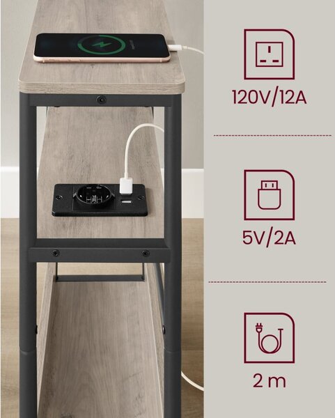 SONGMICS Odkladací stolík s USB Vasagle Jinad sivý