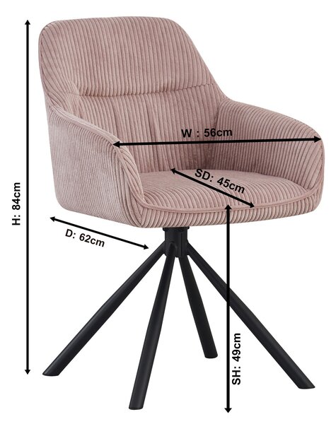STOLIČKA S PODRÚČKAMI, železo, kord, ružová, čierna Carryhome - Stoličky, Online Only