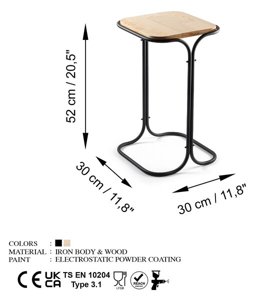 Kalune Design Odkladací stolík Shb-001-A z masívu čierny/dub prírodný