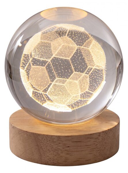 LED stolná lampička na drevenom podstavci - futbalová lopta - Ø 6 cm / USB - Clayre & Eef