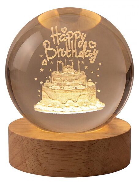 LED stolná lampička na drevenom podstavci Happy Birthday - Ø 6 cm / USB - Clayre & Eef
