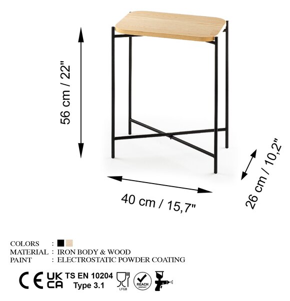 Kalune Design Odkladací stolík Shb-003 z masívu čierny/dub prírodný