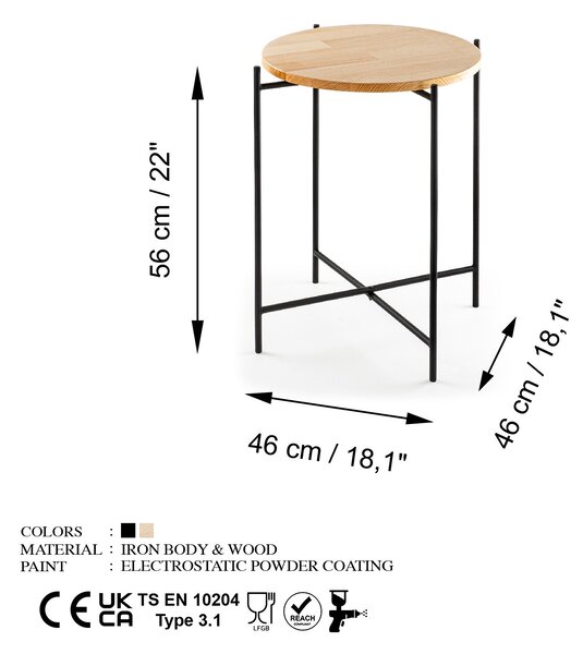 Kalune Design Odkladací stolík Shb-004 z masívu čierny/dub prírodný