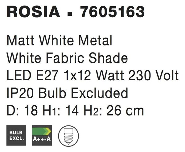 Rustikálna stolová lampa Rosia 18 biele – Biela
