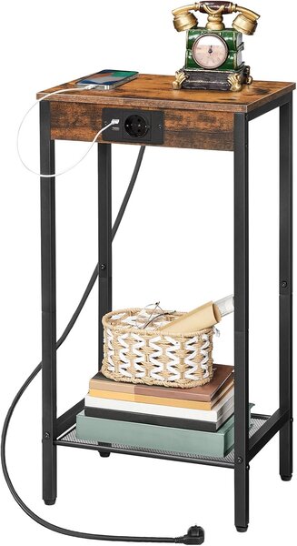 Odkladací stolík Vasagle Gravira 38 cm s nabíjacou stanicou čierny/hnedý