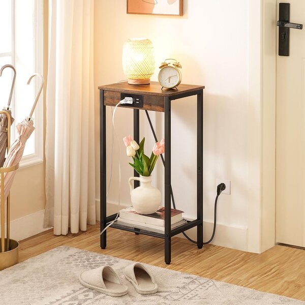 Odkladací stolík Vasagle Gravira 38 cm s nabíjacou stanicou čierny/hnedý