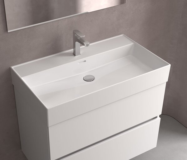 Bocchi Dura - Umývadlo 600x470 mm, s prepadom, s otvorom pre batériu, biela lesklá