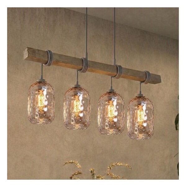 Brilagi - Luster na lane WOOD GLASS 4xE27/60W/230V borovica/šedá/dymovo hnedá
