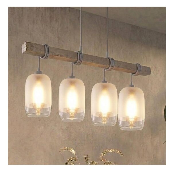 Brilagi - Závesný luster na lane WOOD GLASS 4xE27/60W/230V borovica/šedá/biela