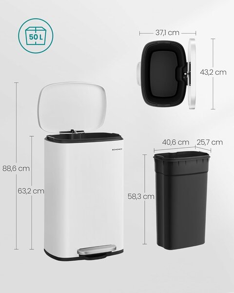 SONGMICS Odpadkový kôš Doro 50 l biely