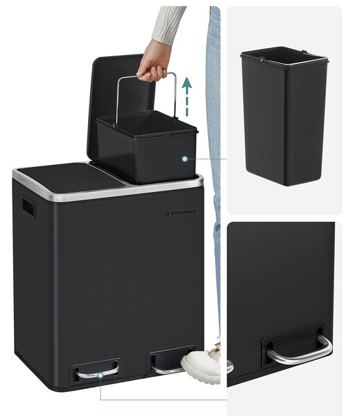 SONGMICS Odpadkový kôš Rubax 2x15 L čierny