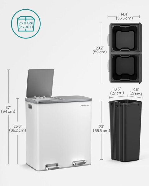 SONGMICS Odpadkový kôš s vekom JORDAN 2x30 l biely