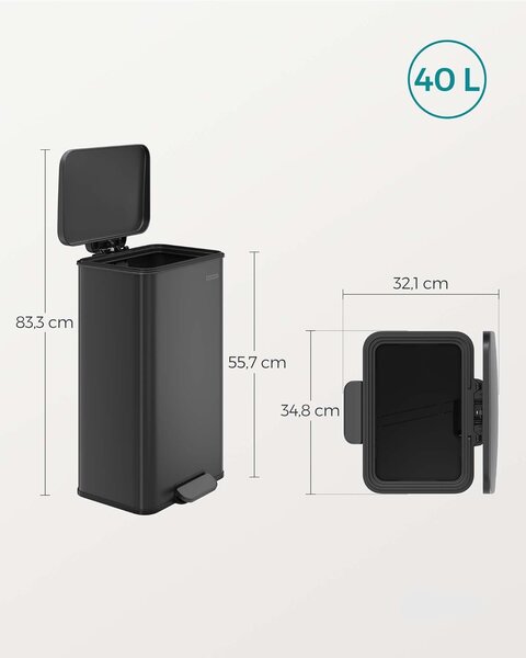 SONGMICS Odpadkový kôš s vekom Jespra 40 l čierny