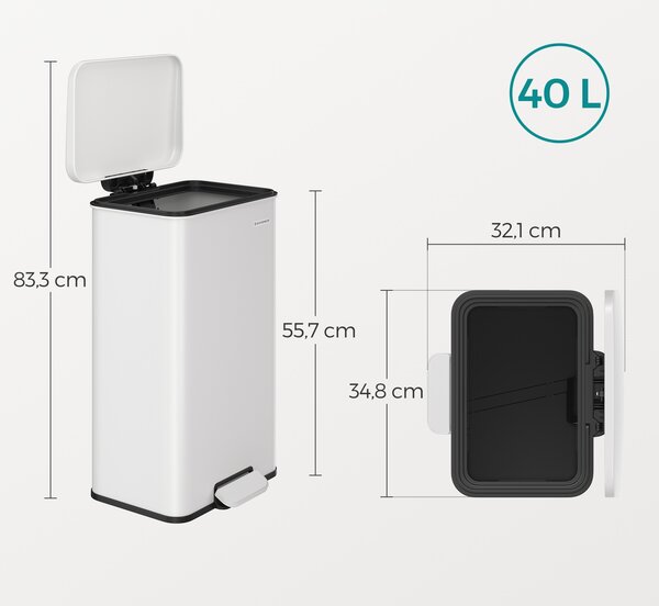 SONGMICS Odpadkový kôš s vekom Jespra 40 l biely