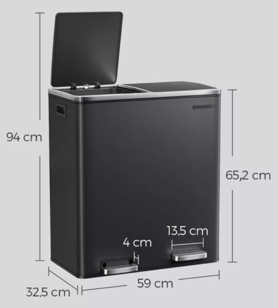 SONGMICS Odpadkový kôš s vekom JORDAN 2x30 L čierny