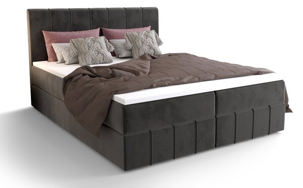 NovýNábytok.sk Manželská posteľ Boxspring 180 cm Barack (tmavosivá) (s matracom a úložným priestorom). Akcia -20%. Vlastná spoľahlivá doprava až k Vám domov. 1046395