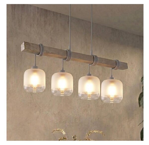 Brilagi - Luster na lanku WOOD GLASS 4xE27/60W/230V borovica/sivá/biela