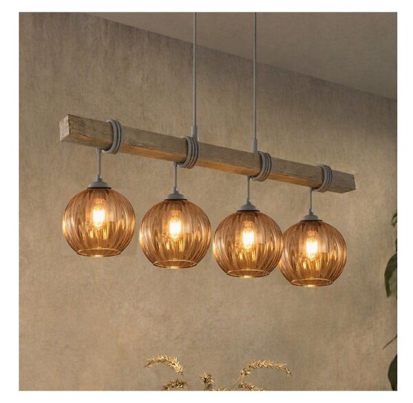 Brilagi - Závesný luster WOOD GLASS 4xE27/60W/230V borovica/sivá/dymovo hnedá