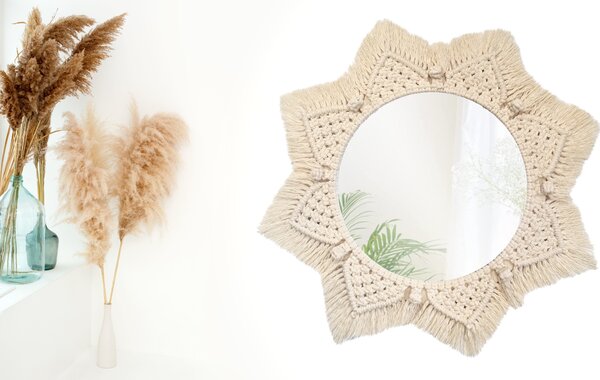 Tutumi Okrúhle nástenné zrkadlo BOHO 55 cm béžové