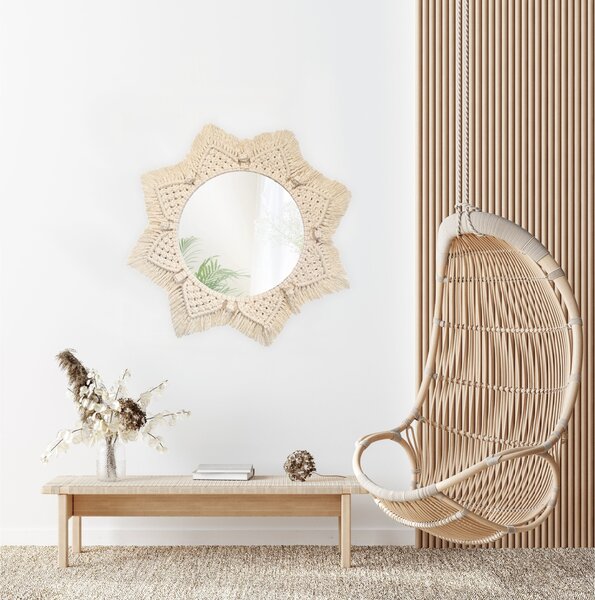 Tutumi Okrúhle nástenné zrkadlo BOHO 55 cm béžové